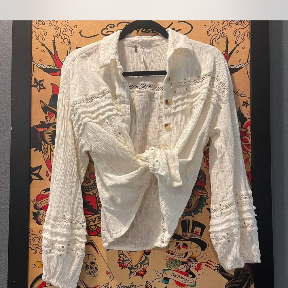 Free people Boho Chic White Button-Up Blouse